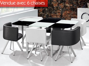 Table damier XL 6 chaises bicolore