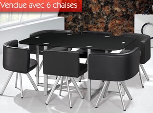 Table damier XL 6 chaises noir
