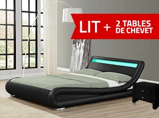 Lit design Julia Noir 140cm et 2 Tables de chevet Eva