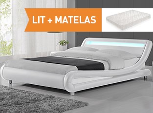 Lit led design Julio Blanc 160cm avec matelas yella 160x200 cm