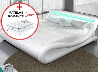 Lit led JULIA Blanc 140cm avec Matelas Romance