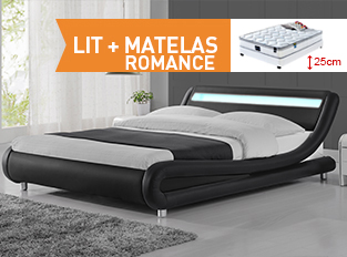 Lit led design Julio Noir 140cm avec matelas Romance