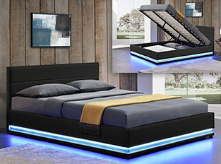 Lit led avec coffre de rangement AVA Noir 140 cm