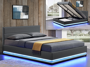 Lit led avec coffre de rangement AVA Gris 140 cm