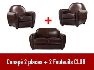 Set Canapé Club 2 places et 2 Fauteuils marron