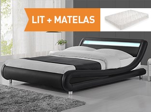 Lit led design Julio Noir 140cm avec matelas Yella 140x190 cm