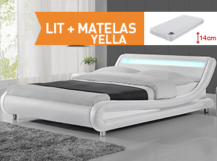 Lit led design Julio Blanc 140cm avec matelas Yella 140x190 cm